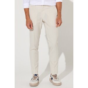 ALTINYILDIZ CLASSICS Men's Beige Slim Fit Slim Fit Trousers with Side Pockets, See-through Patterned Flexible Trousers.