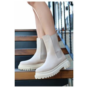 armonika Women's Beige Flr1850 Side Elastic Thick Soled Boots