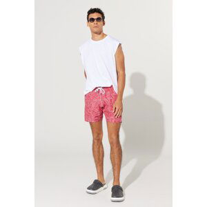 AC&Co / Altınyıldız Classics Men's Red-White Regular Fit, Normal Cut, Pocket Fast Dry Patterned Marine Shorts