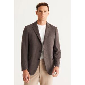 ALTINYILDIZ CLASSICS Men's Brown Comfort Fit Relaxed Cut Mono Collar Knitted Blazer Jacket