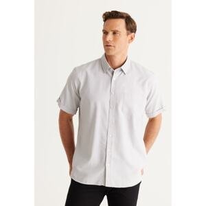 ALTINYILDIZ CLASSICS Men's White-Black Comfort Fit Wide Cut Shirt with Buttons and Pockets.