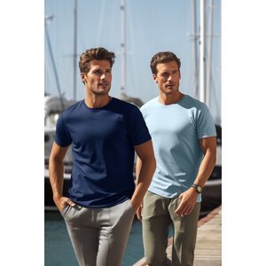 Trendyol Navy Blue-Blue Basic Slim Fit 100% Cotton 2-Pack Short Sleeve T-Shirt
