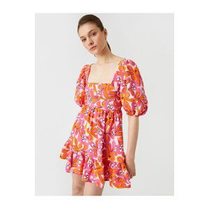 Koton Mini Balloon Sleeve Dress Floral Square Neck