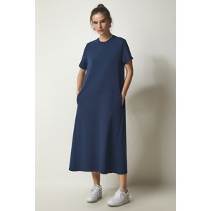 Happiness İstanbul Women's Navy Blue A-Line Summer Combed Cotton Dress
