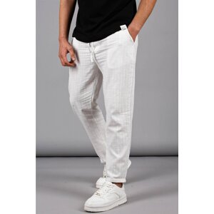Madmext Men's White Muslin Fabric Basic Trousers 5491