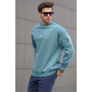 Madmext Men's Pale Blue Crew Neck Oversize Raised Basic Sweatshirt 6048