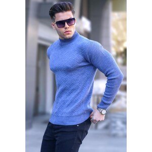 Madmext Aviator Blue Half Turtleneck Knitwear Sweater 5969