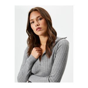 Koton Knitwear Sweater Half Zipper Wide Collar Ribbed Cashmere Textured