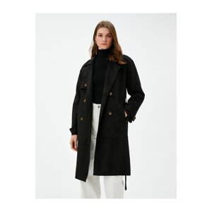 Koton Double Breasted Trench Coat Buttoned Waist Belt, Pockets.