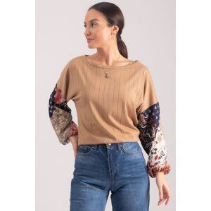 armonika Women's Beige Sleeves Patterned Balloon Knitwear Blouse