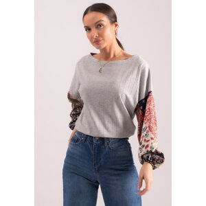 armonika Women's Gray Patterned Balloon Knitwear Blouse