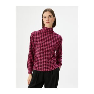 Koton Houndstooth Patterned Stand Collar Sweater
