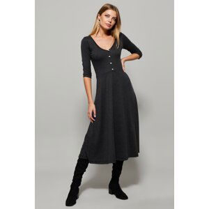 Cool & Sexy Women's Anthracite Button Accessory V-Neck Dress