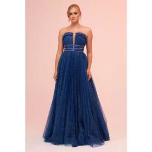 Carmen Indigo Strapless Decollete Tulle Engagement Dress