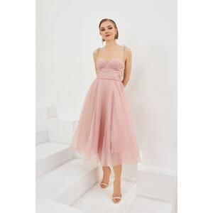 Carmen Powder Tulle Strap Princess Midi Promise and Engagement Dress