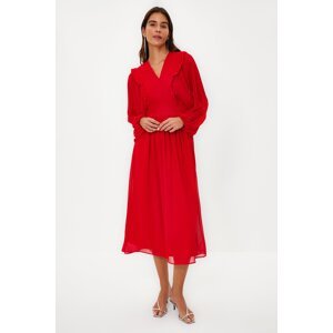 Trendyol Red Minimal Patterned Chiffon Lined Woven Dress