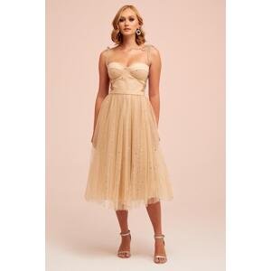 Carmen Starry Princess Midi Dress with Gold Tulle Straps