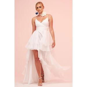 Carmen Ecru Strappy Slit Long Chiffon Outdoor Shoot Dress