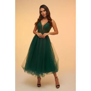 Carmen Emerald Tulle Decollete Back Midi Promise Dress