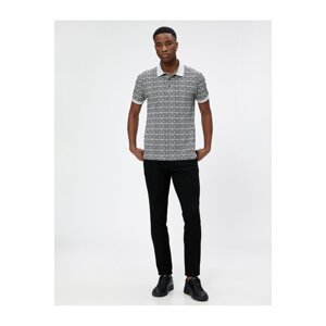 Koton Polo Neck T-Shirt Buttoned Ethnic Printed Slim Fit Short Sleeve Cotton