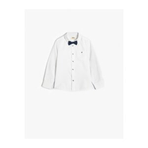 Koton Bow Tie Long Sleeve Shirt with Pocket Detail