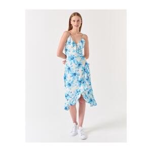 Jimmy Key White Double Breasted Neck Strap Floral Midi Dress
