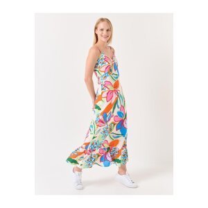 Jimmy Key Mixed Straps Floral Patterned Linen Dress