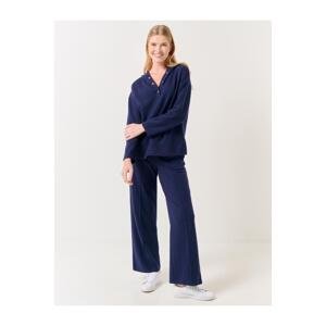Jimmy Key Navy Blue Wide Leg High Waist Comfortable Knitted Trousers