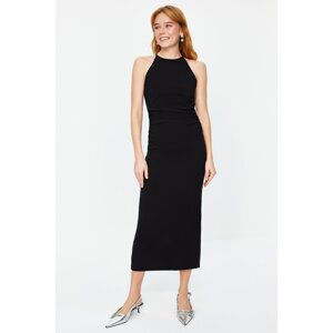 Trendyol Black Fitted Halter Neck Midi Woven Dress