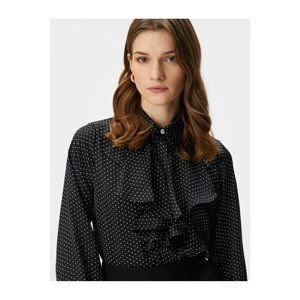 Koton Polka Dot Shirt Frill Collar Shiny Stone Buttoned