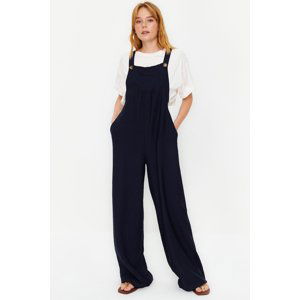 Trendyol Navy Blue Wide Leg Maxi Gilet Woven Linen Blended Jumpsuit