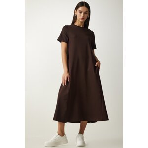 Happiness İstanbul Women's Brown A Cut Summer Combed Cotton Dress
