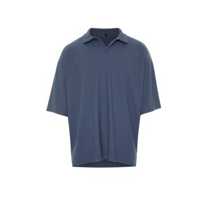 Trendyol Indigo Limited Edition Men's Oversize Textured Anti-Wrinkle Ottoman Polo Neck T-Shirt
