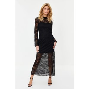 Trendyol Black Lace High Neck Bodycone/Fitted Stretch Maxi Knit Dress