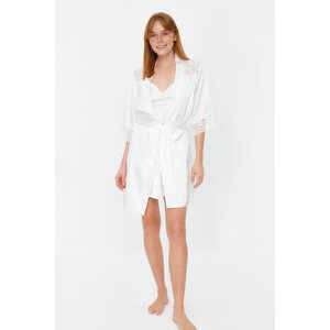 Trendyol Ecru Belted Lace Detailed Satin Woven Dressing Gown