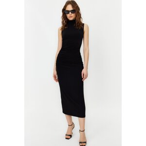 Trendyol Black Zero Sleeve Draped Bodycone/Fitted Maxi Flexible Knitted Maxi Dress