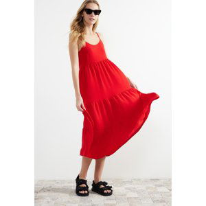 Trendyol Red Skirt Flounce Relaxed Cut Strap Midi Woven Dress