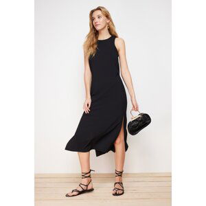 Trendyol Black Sleeveless Midi Seersucker Woven Dress