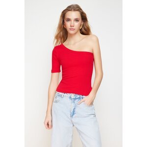 Trendyol Vivid Red*001 Single Sleeve Fitted Ribbed Cotton Stretch Knitted Blouse
