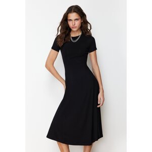 Trendyol Black Flounce Midi Elastic Knitted Maxi Dress