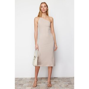 Trendyol Stone Unlined One Shoulder A-Line/A-Line Form Midi Smart Crepe Strap Knitted Dress