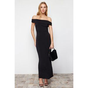 Trendyol Black Maxi Body-Fitting Carmen Collar Flexible Knitted Maxi Pencil Dress