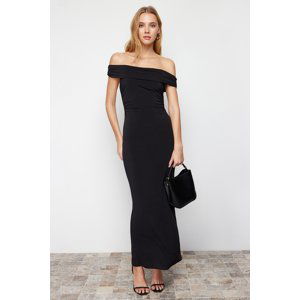 Trendyol Black Maxi Fitted Carmen Collar Flexible Knitted Maxi Dress