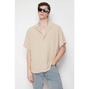 Trendyol Stone Oversize Fit Summer Short Sleeve Linen Look Shirt