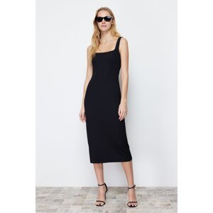 Trendyol Black Strap Square Neck Fitted Elastic Knitted Dress