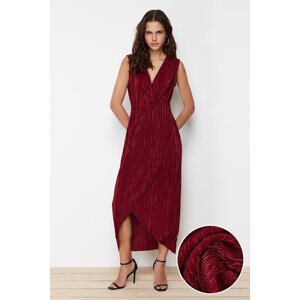 Trendyol Claret Red Pleat Regular/Normal Pattern Double Breasted Collar Knitted Maxi Dress