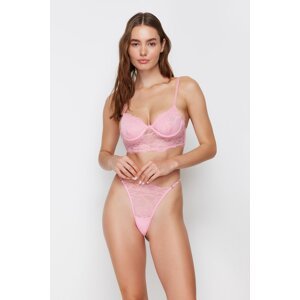 Trendyol Pink Lace Capless Knitted Lingerie Set