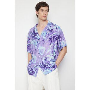 Trendyol Purple Oversize Fit Abstract Printed 100% Viscose Short Sleeve Flowy Summer Shirt