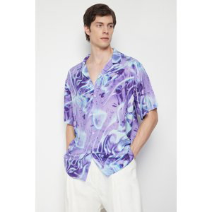 Trendyol Purple Oversize Fit Abstract Printed 100% Viscose Shirt