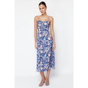 Trendyol Blue A-line Strap Midi Woven Floral Dress